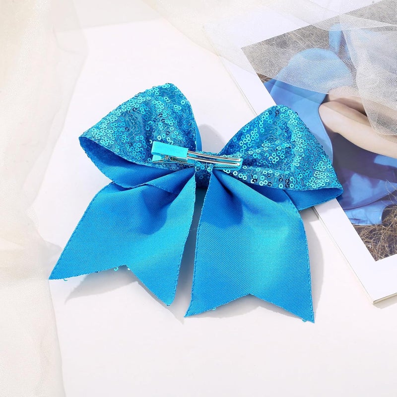 Zolyco Large Glitter Cheer Bows Clips, Jumbo Big 7 Inch Cheerleading Sequin Hair Bow Hair Accessories for Teens Girls Football Sports Cheerleader Outfit Uniform (Blue) - Image 5